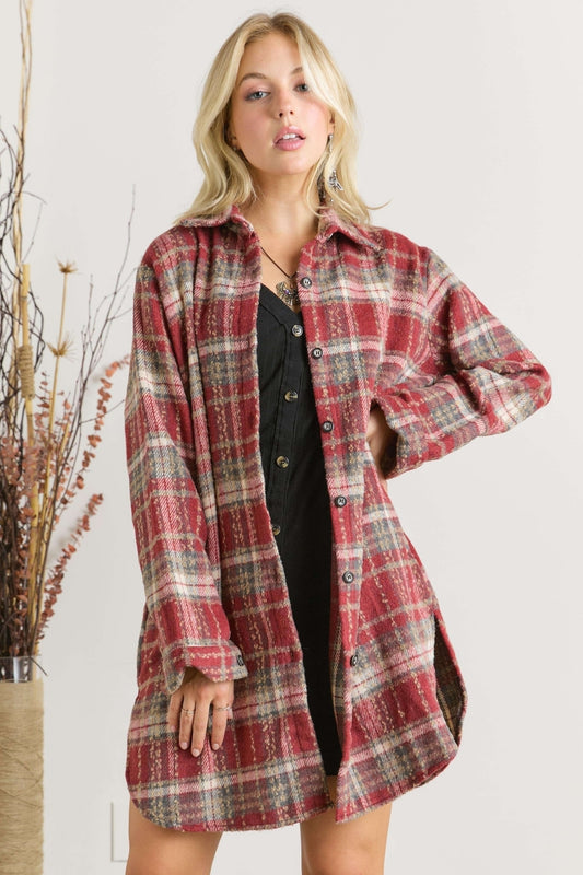 Red Long Plaid Shacket