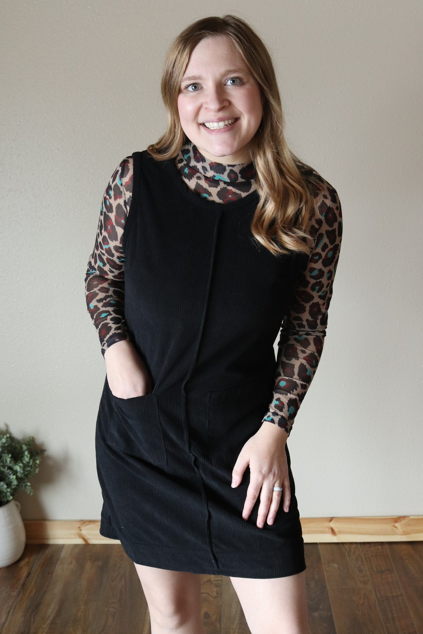 Black Corduroy Mini Dress