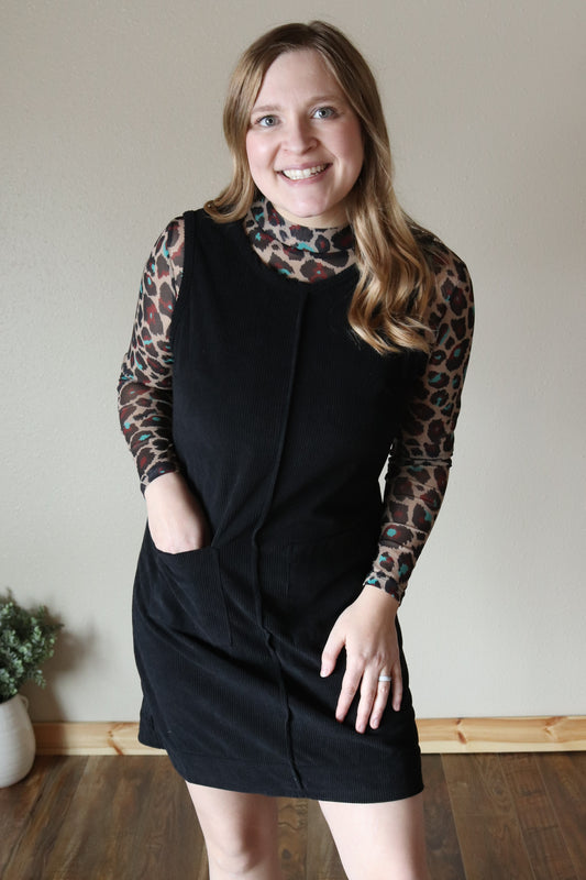 Black Corduroy Mini Dress