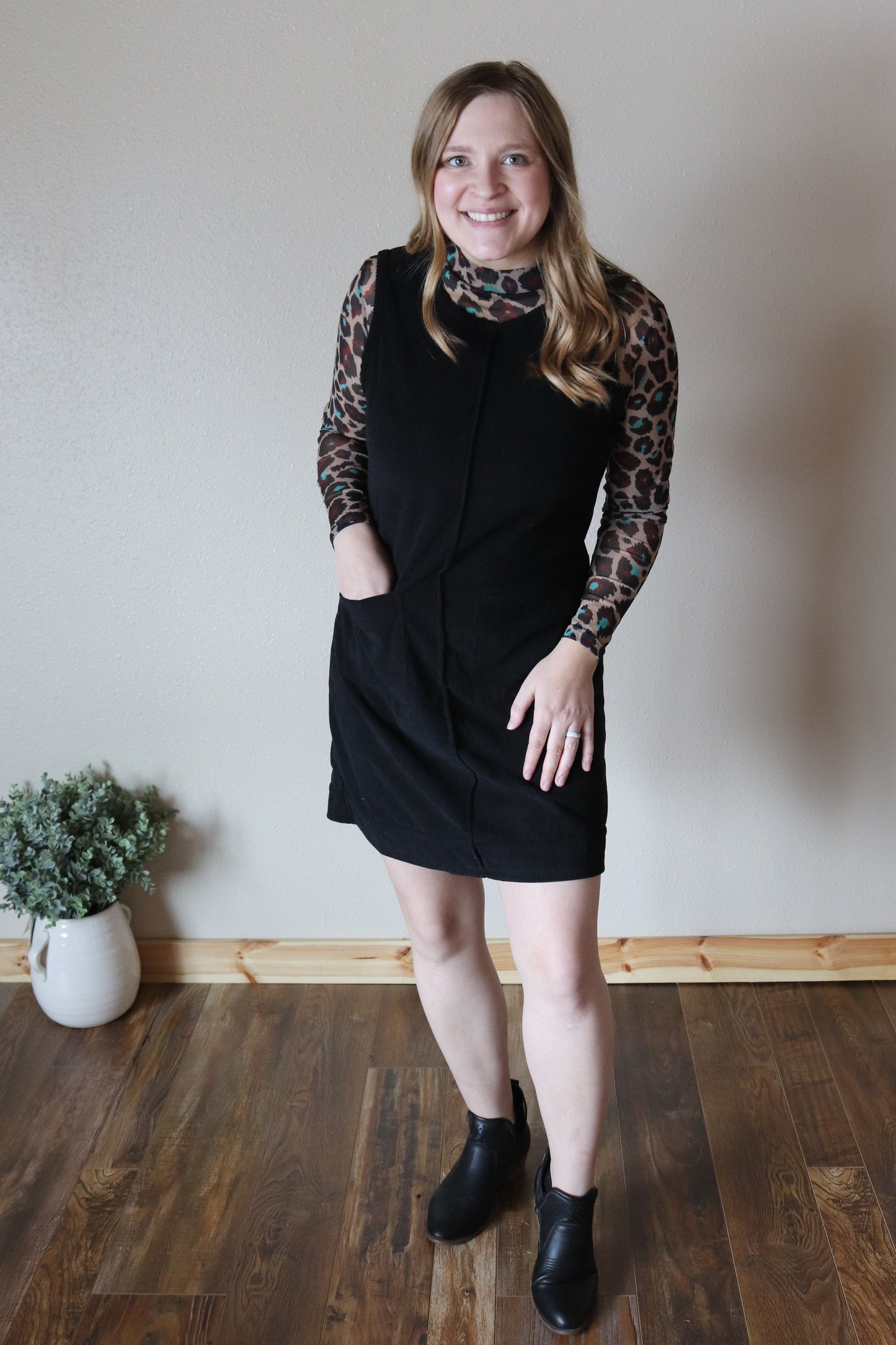 Black Corduroy Mini Dress