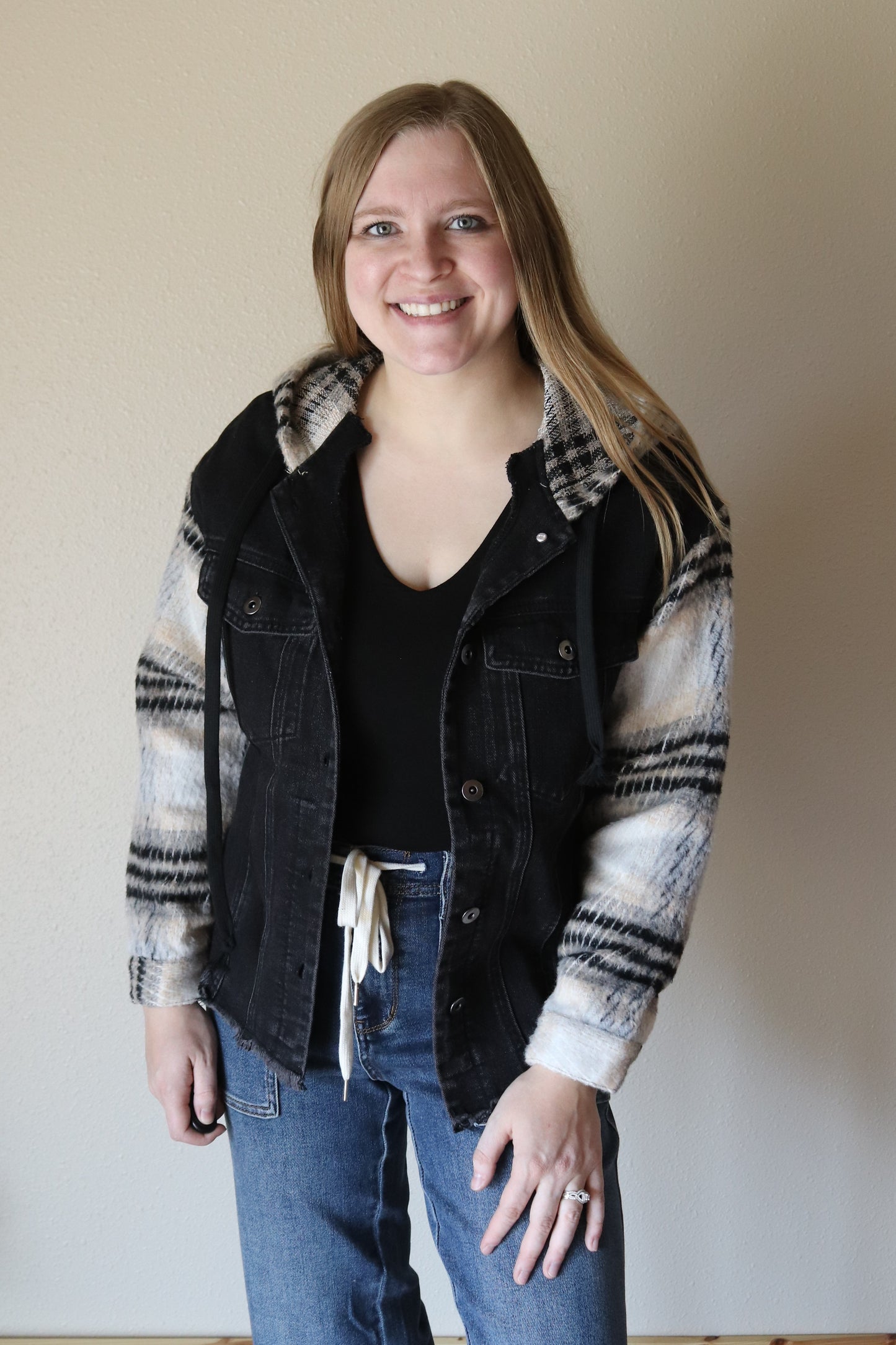 Black Denim Plaid Shacket