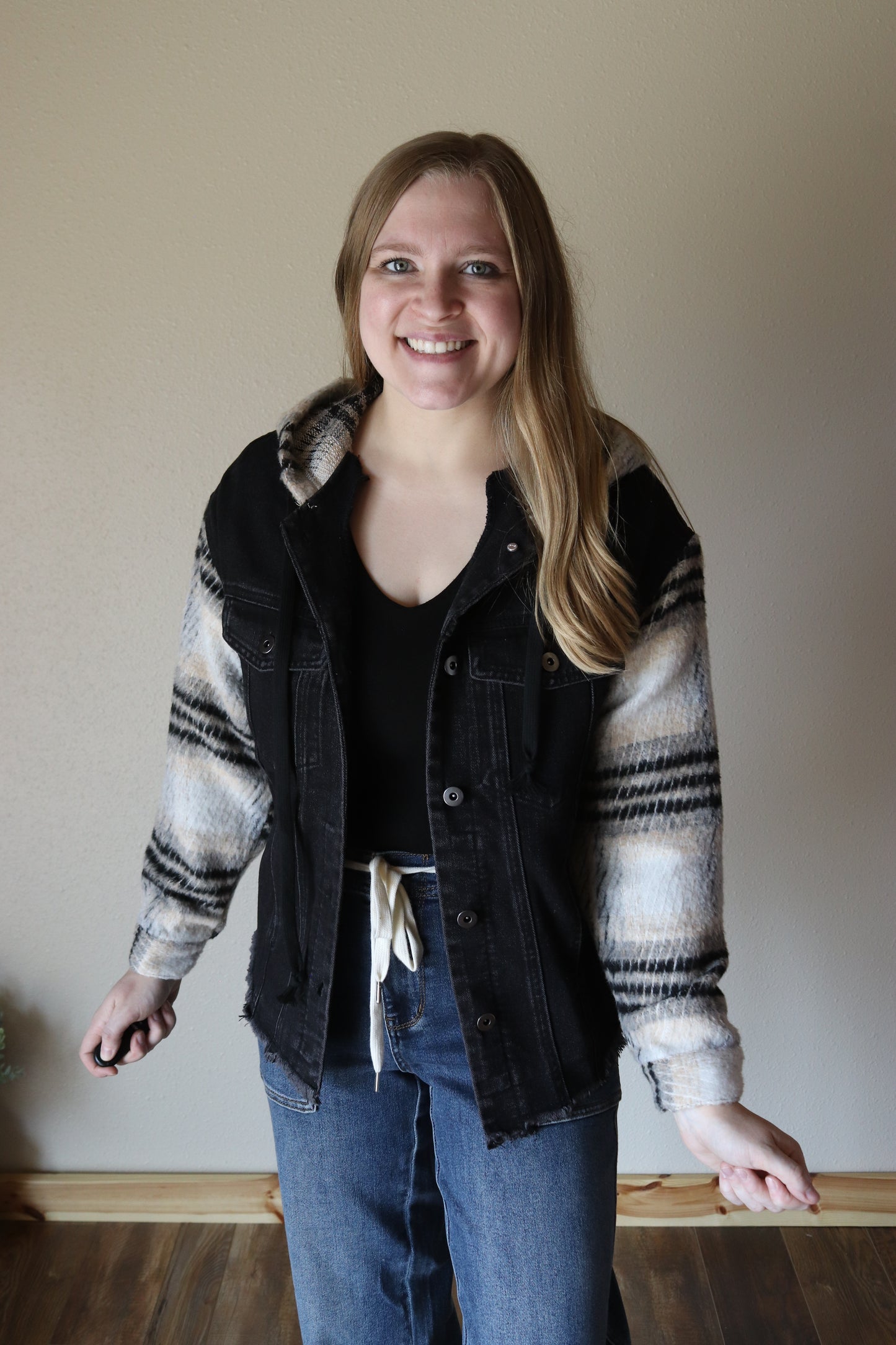 Black Denim Plaid Shacket