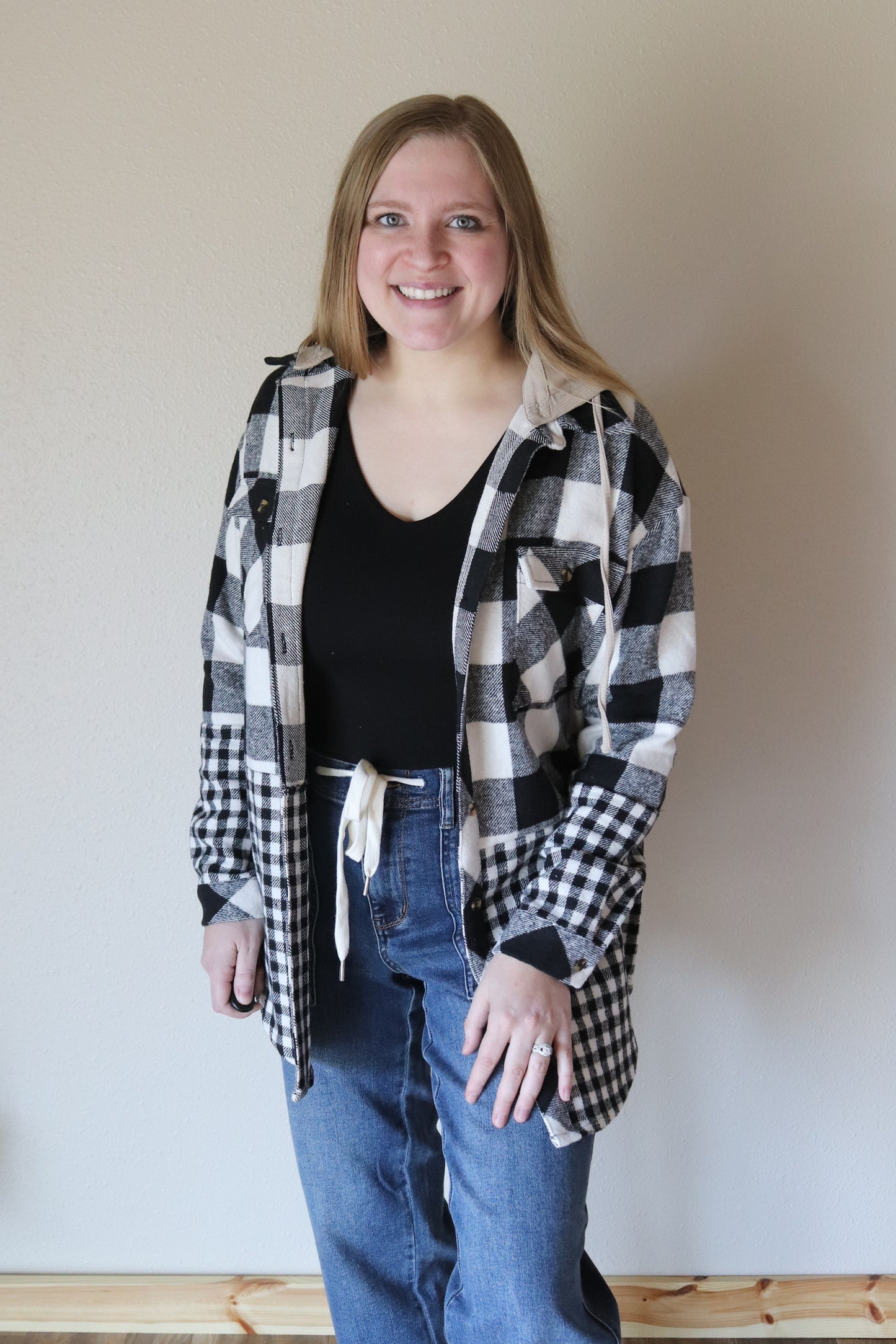 Black Plaid Patchwork Shacket