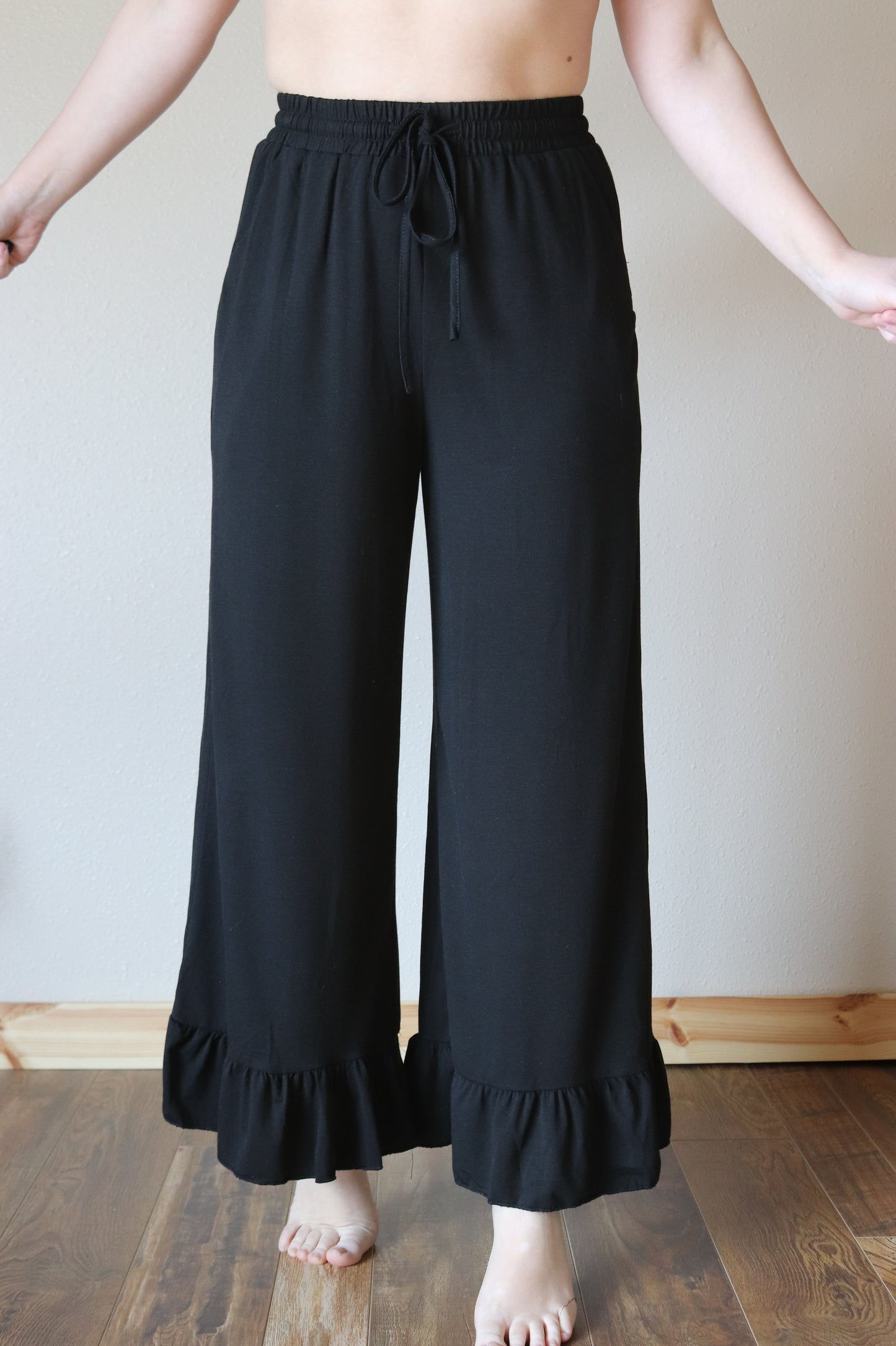 Black Ruffle Wide Leg Pants