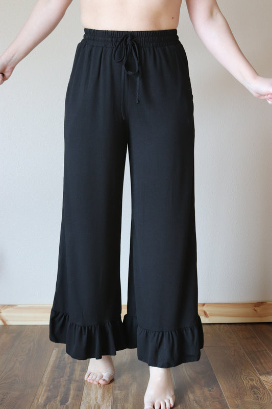 Black Ruffle Wide Leg Pants