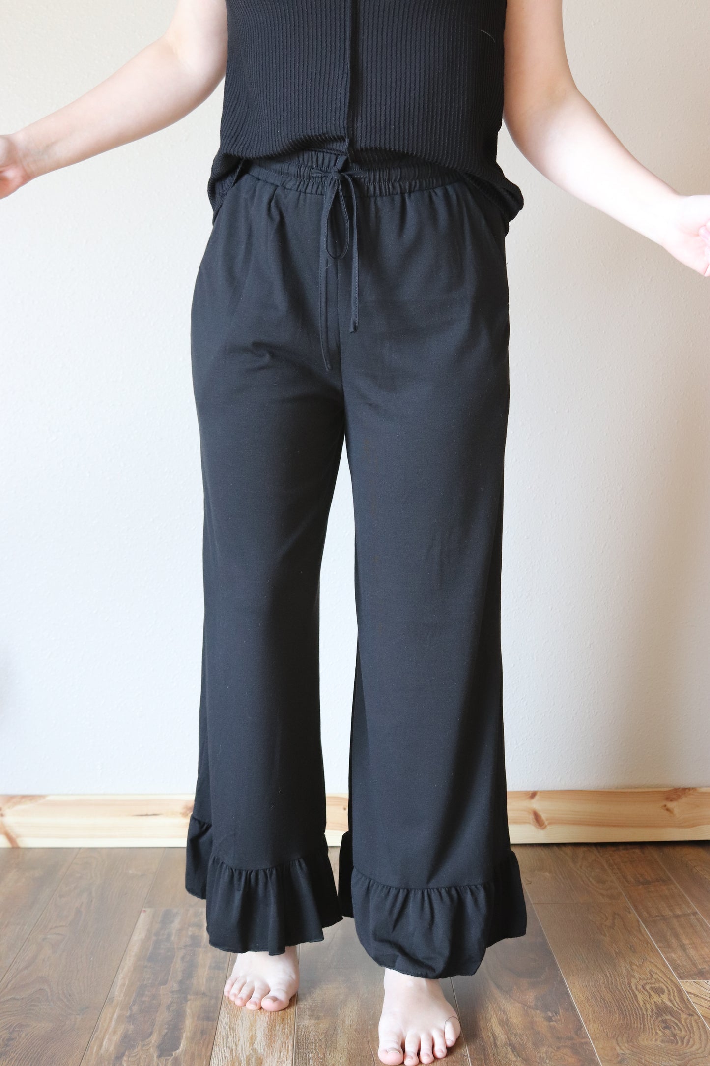 Black Ruffle Wide Leg Pants