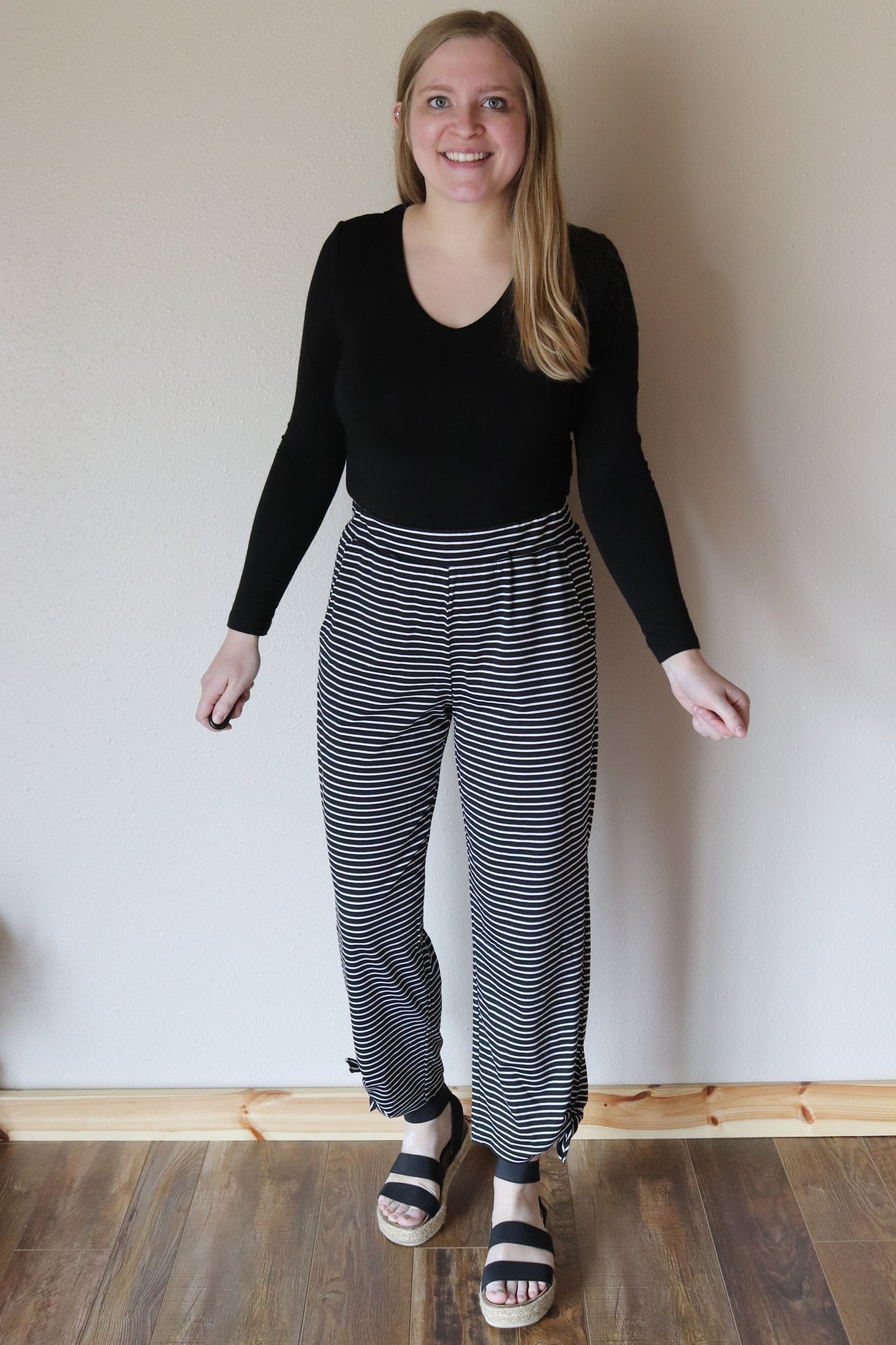 Black Striped Ankle Tie Pants