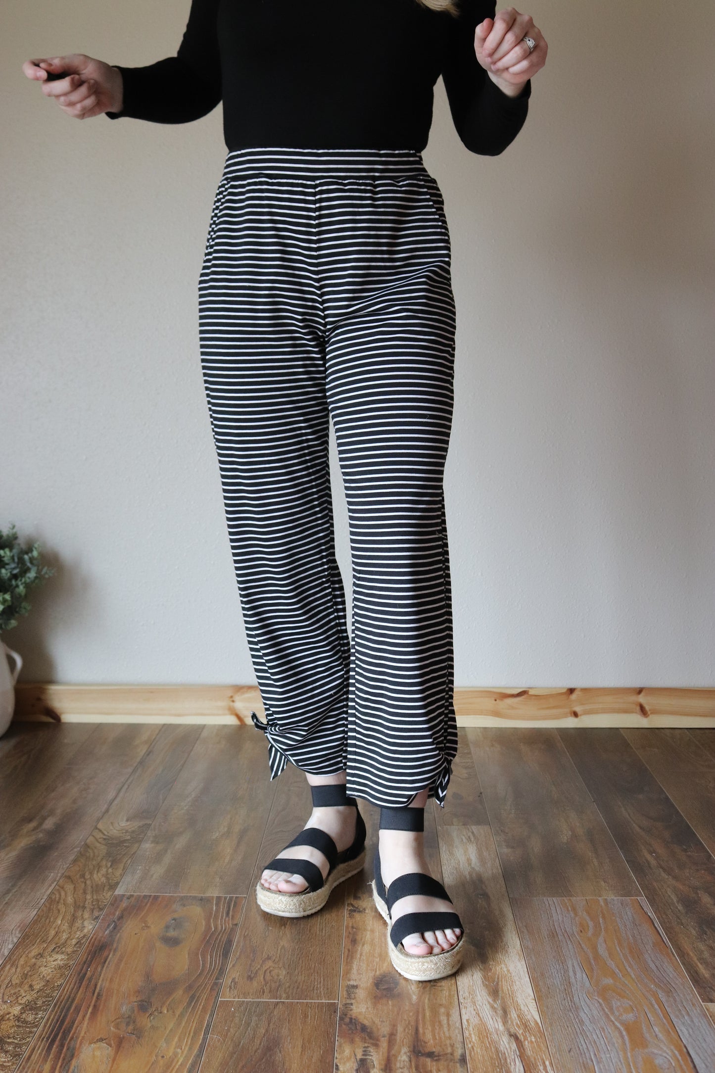 Black Striped Ankle Tie Pants