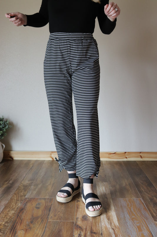 Black Striped Ankle Tie Pants