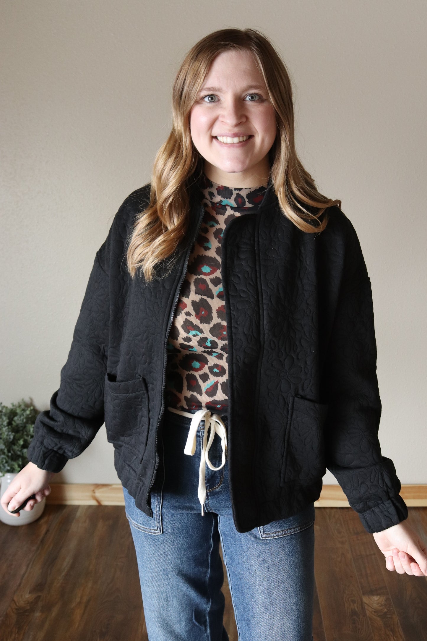Black Floral Quilted Jacket