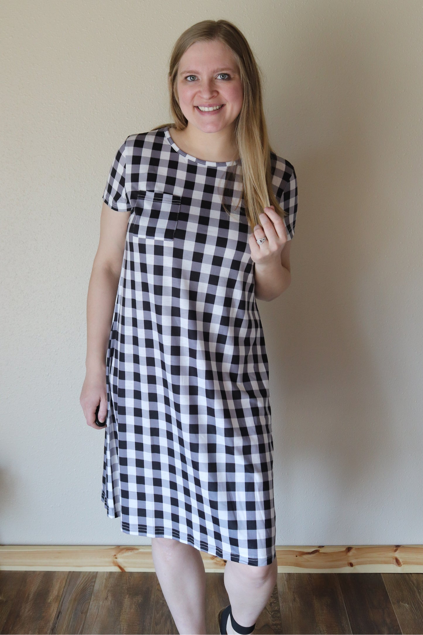 Black and White Gingham T-shirt Dress