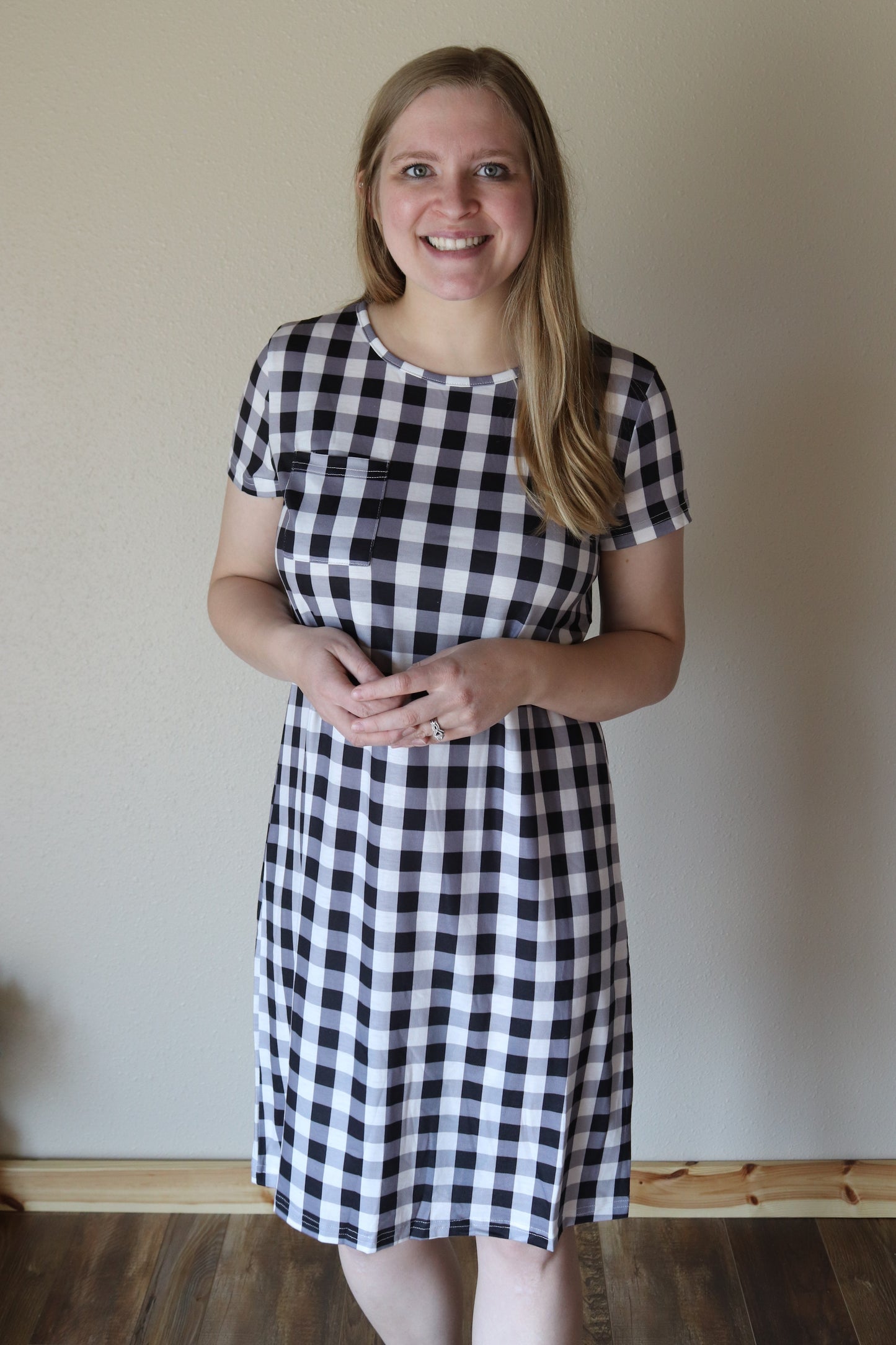 Black and White Gingham T-shirt Dress