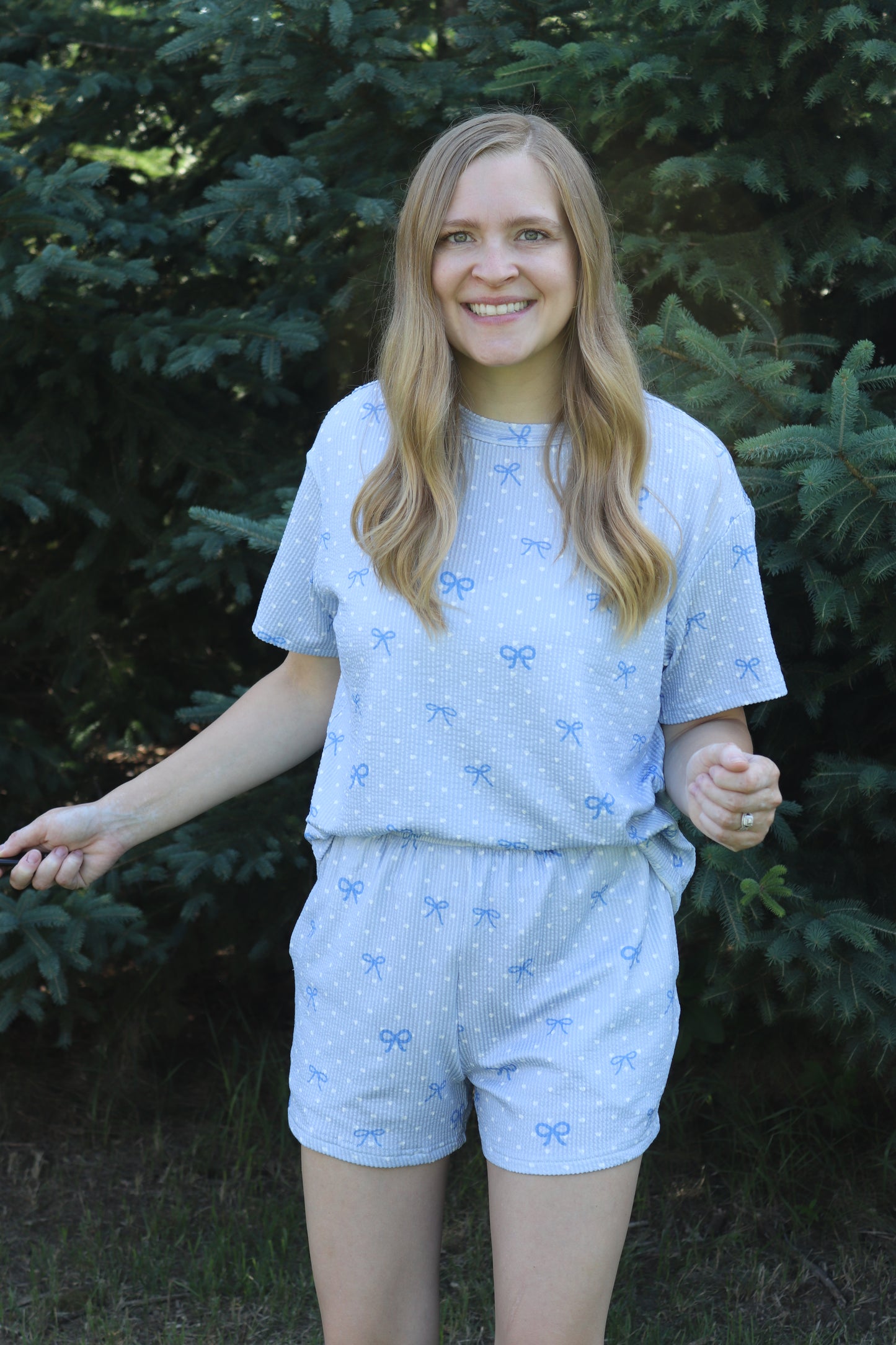 Blue Urban Ribbed Bow Set