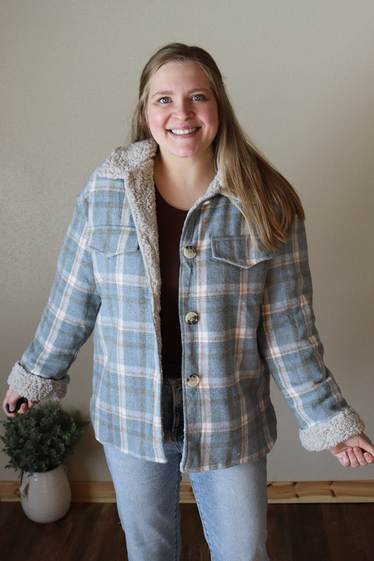 Blue Plaid Sherpa Lined Button Up