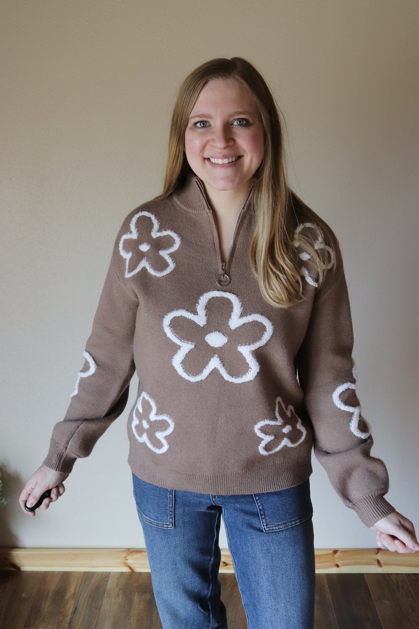 Brown Floral Half Zip
