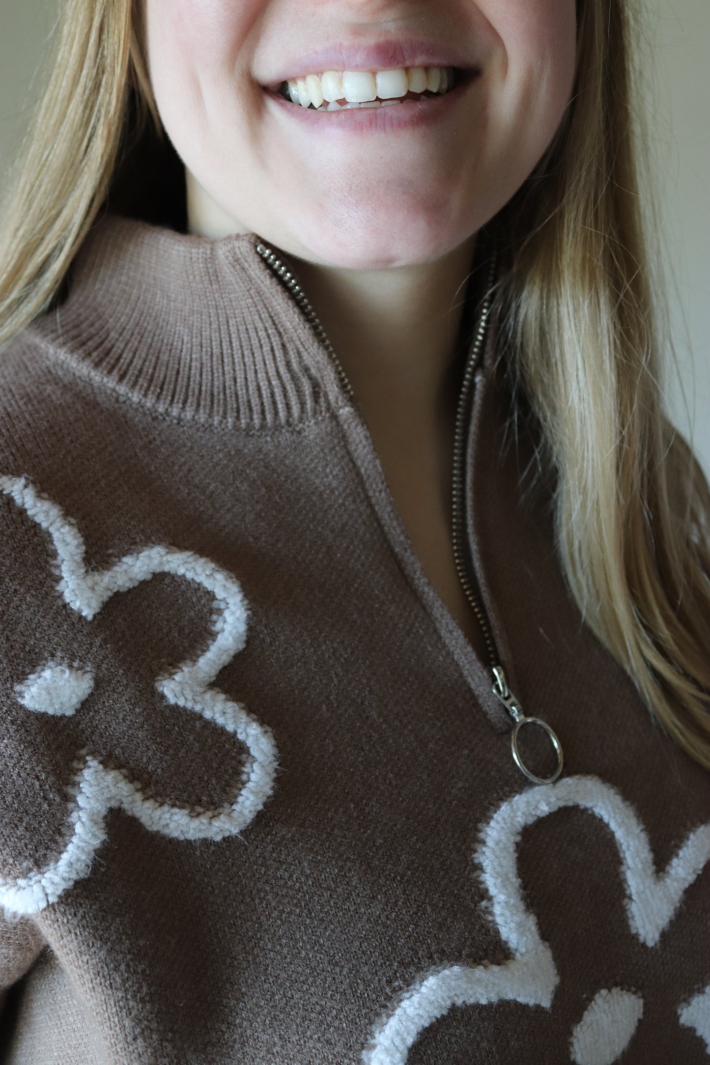 Brown Floral Half Zip