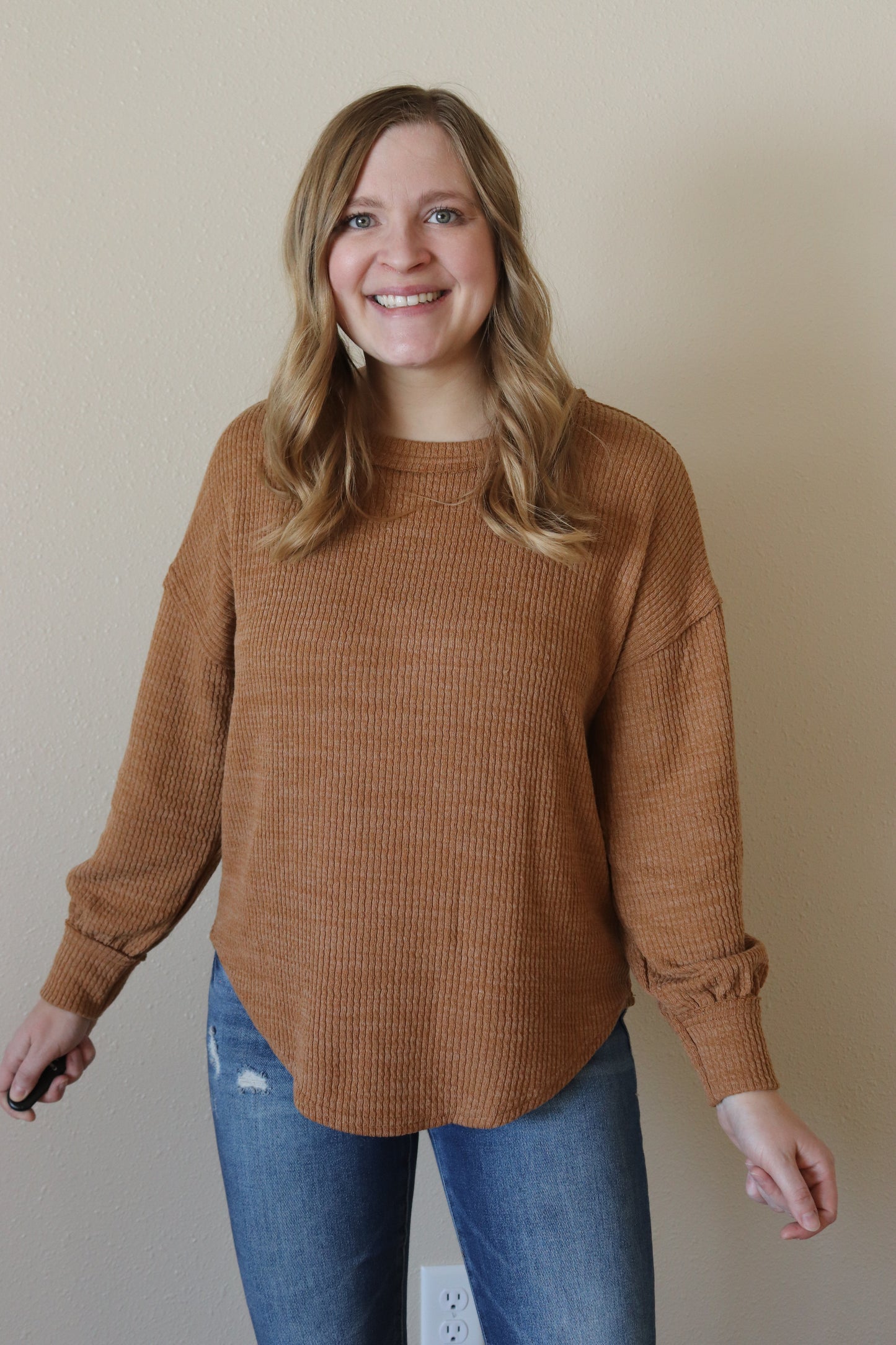 Brown Waffle Knit Top