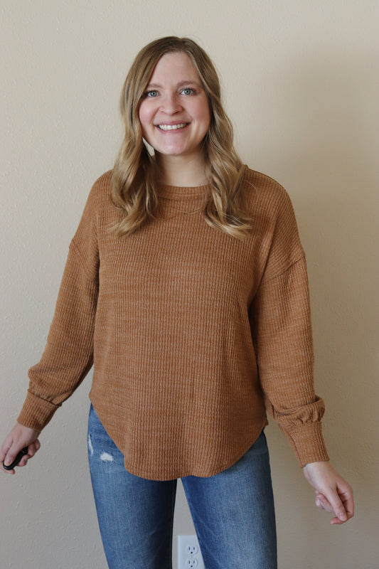 Brown Waffle Knit Top
