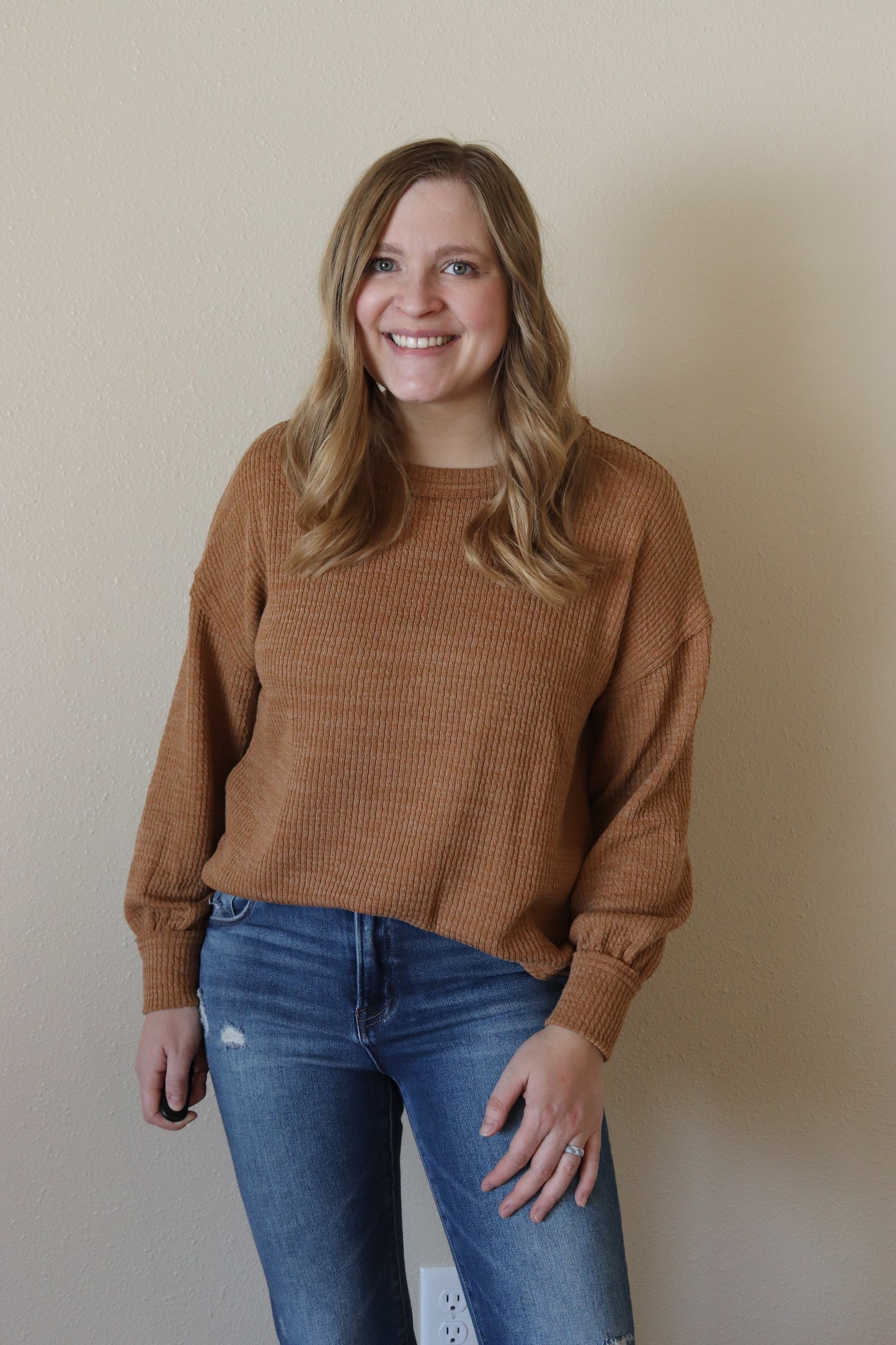 Brown Waffle Knit Top