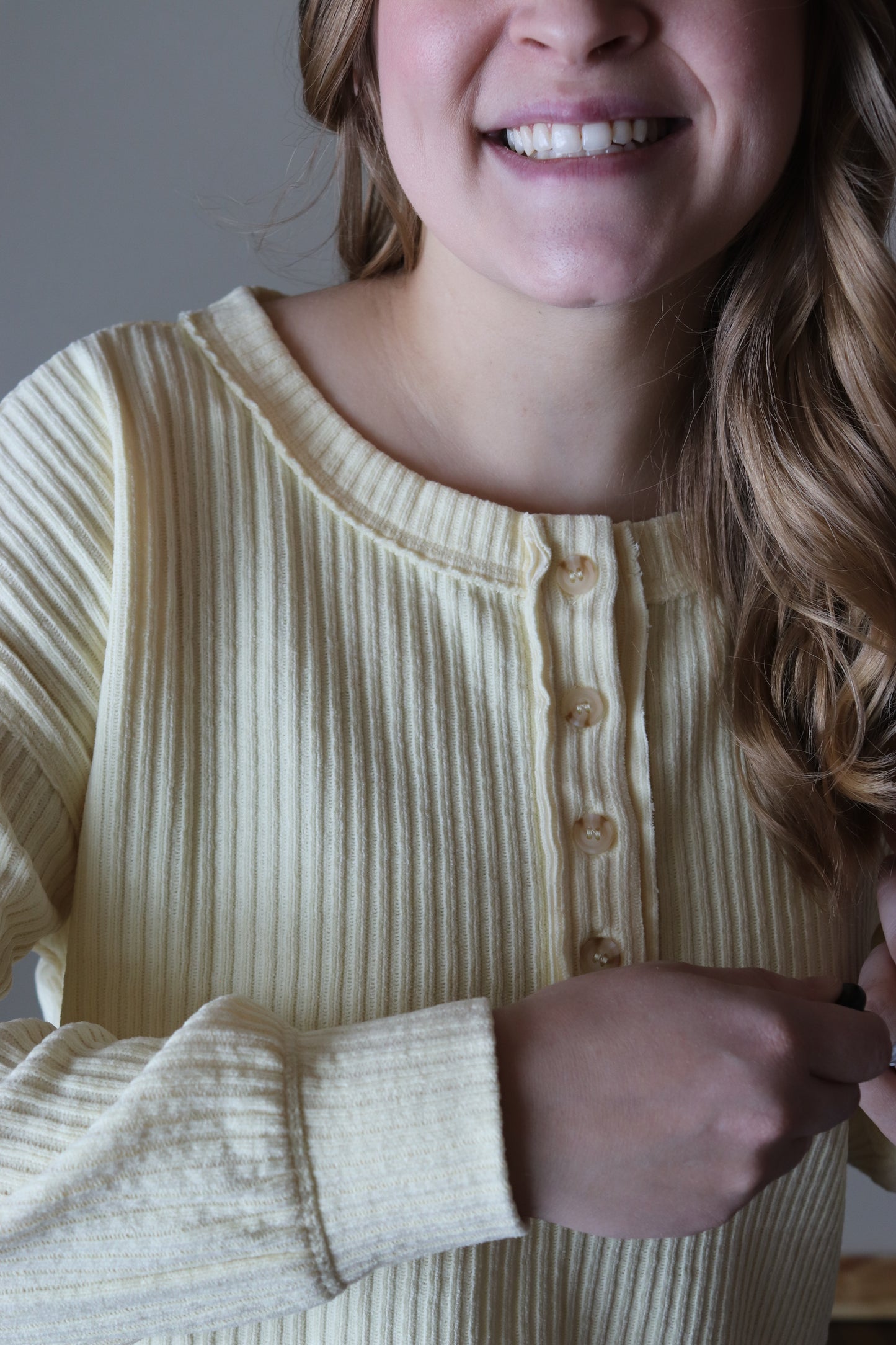 Butter Yellow Ribbed Henley