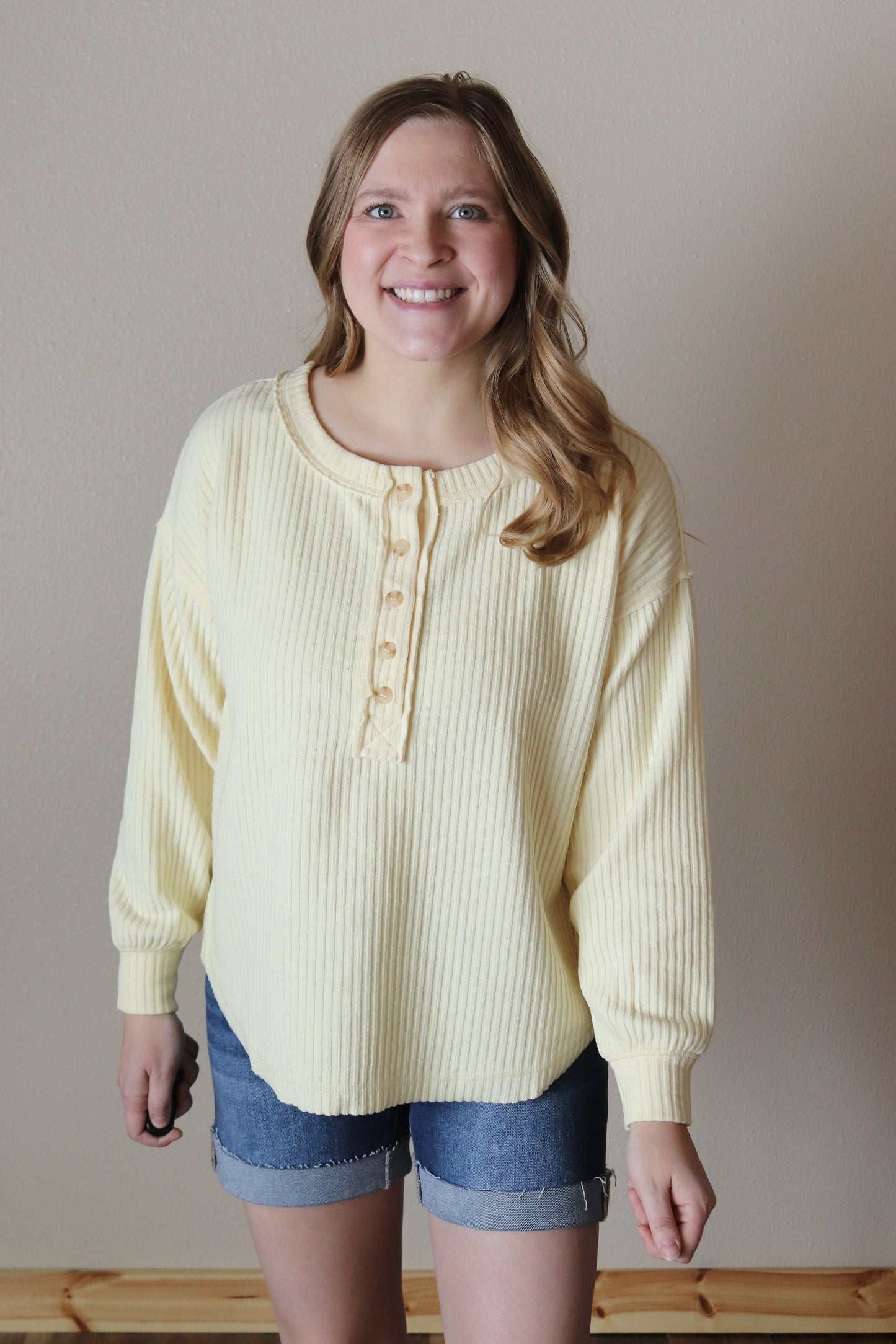 Butter Yellow Ribbed Henley