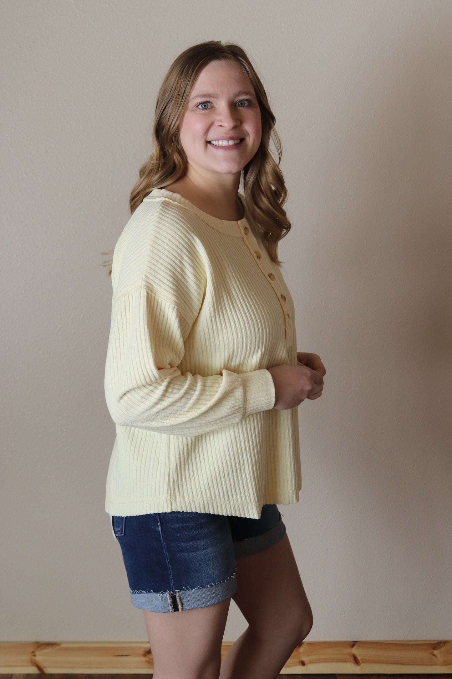 Butter Yellow Ribbed Henley