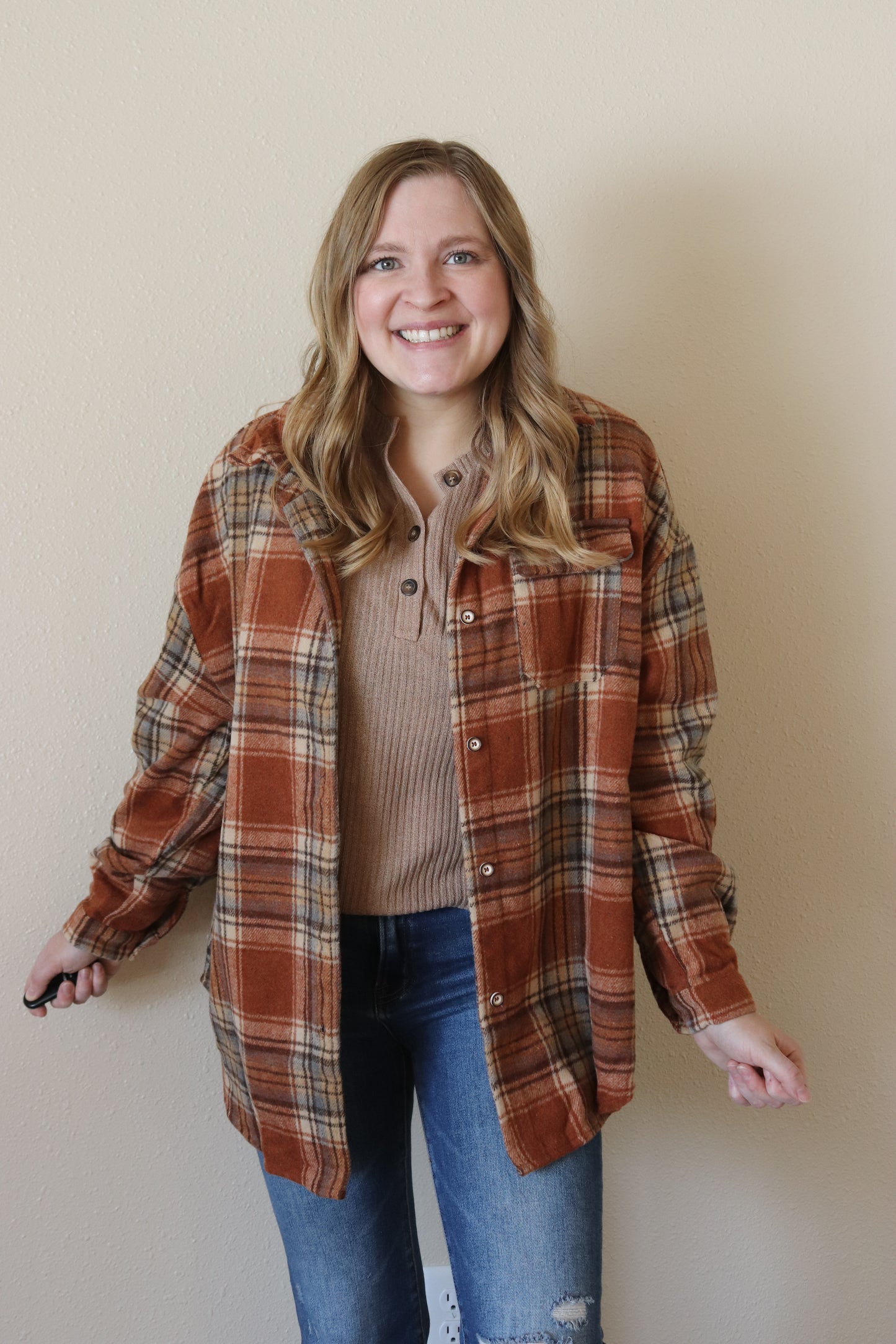 Rust and Cream Plaid Shacket