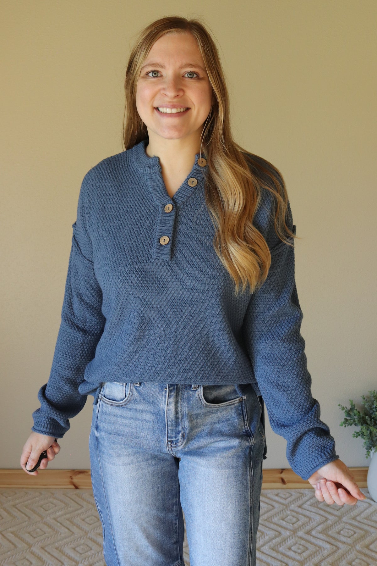 Dusty Blue Henley Sweater