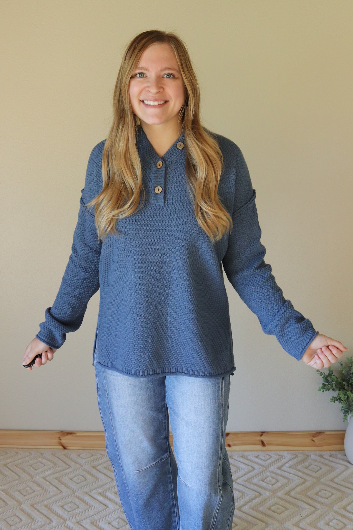 Dusty Blue Henley Sweater