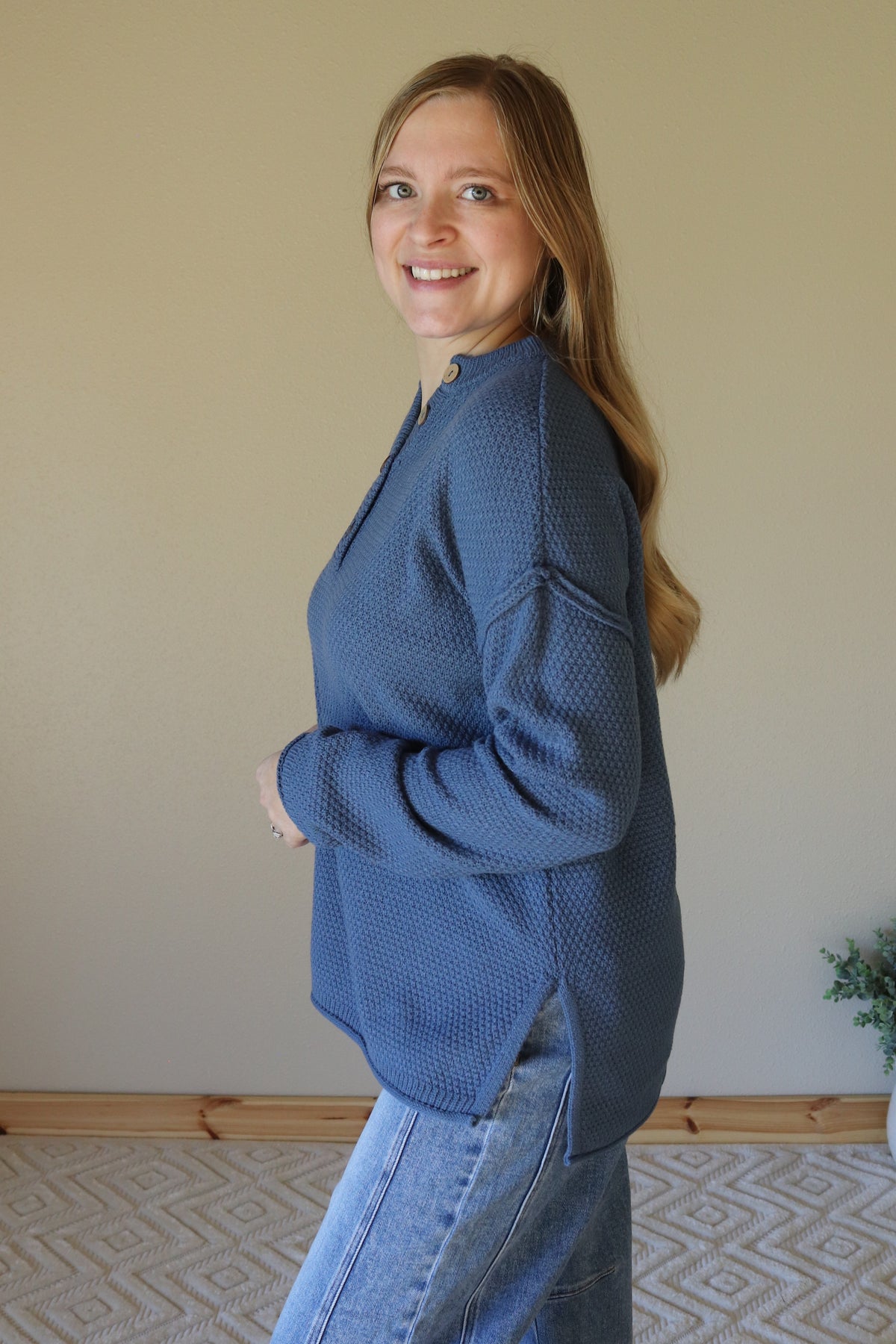 Dusty Blue Henley Sweater
