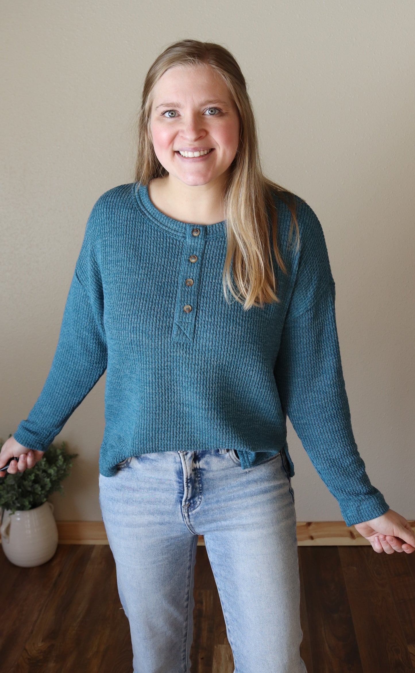 Dusty Teal Knit Henley