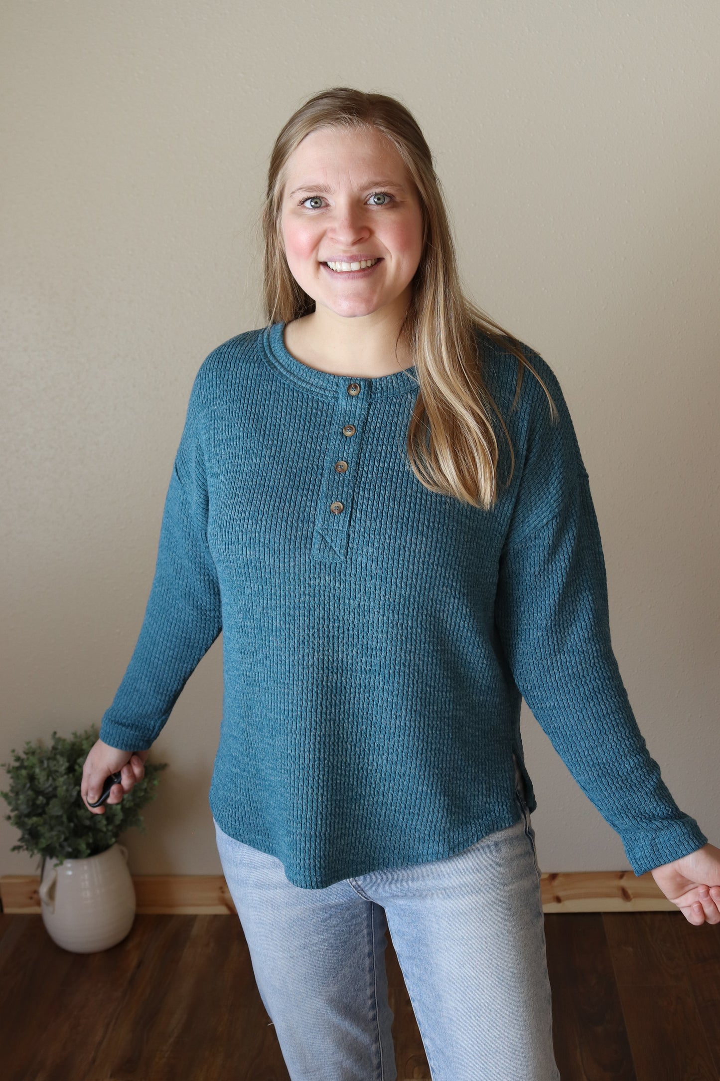 Dusty Teal Knit Henley