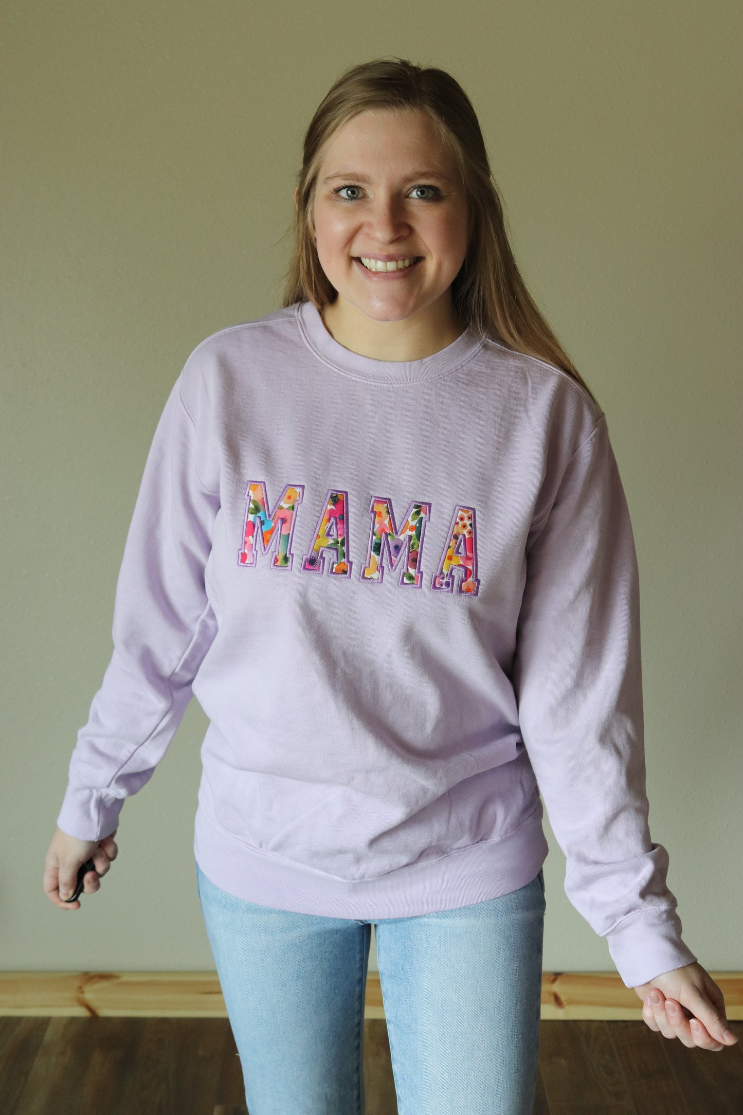Embroidered Mama Sweatshirt (Watercolor Floral)