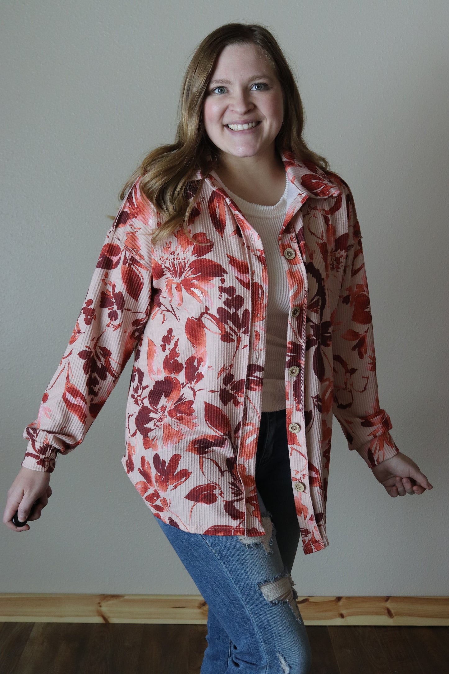 Floral Urban Ribbed Button Down