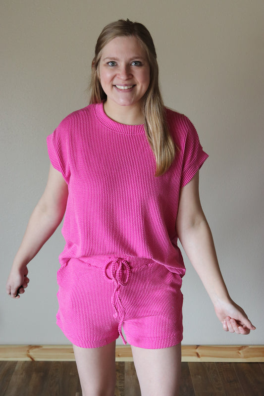 Hot Pink Urban Ribbed Tee/Shorts Set