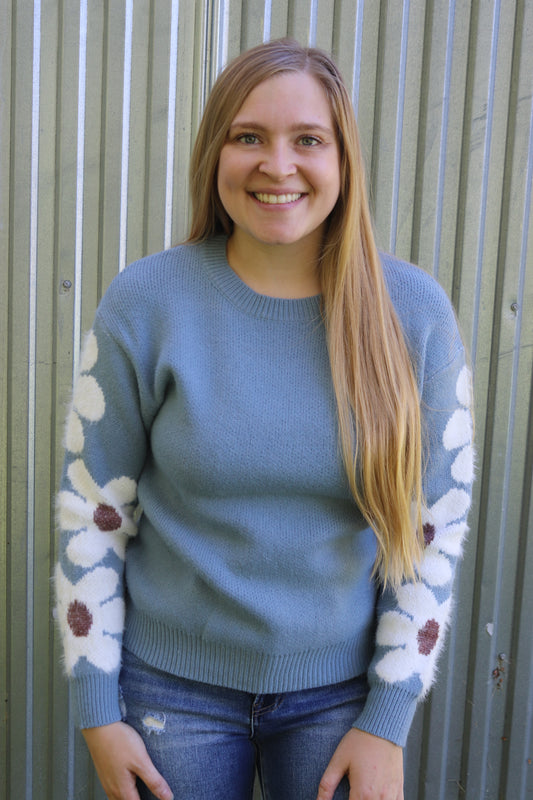 Dusty Blue Floral Sweater