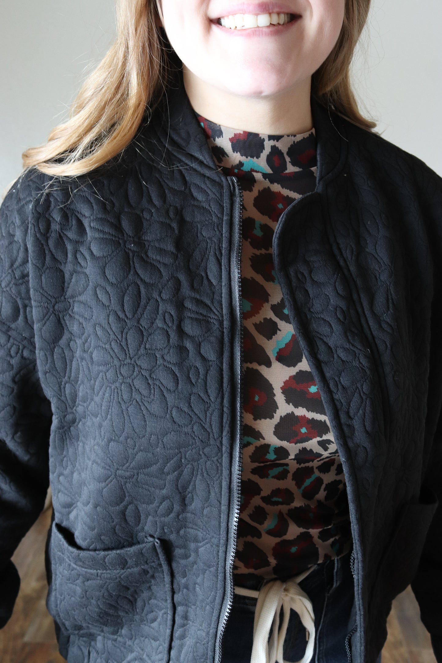 Black Floral Quilted Jacket