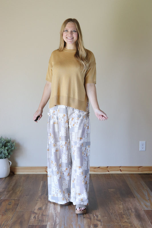 Fall Patchwork Wide Leg Pants