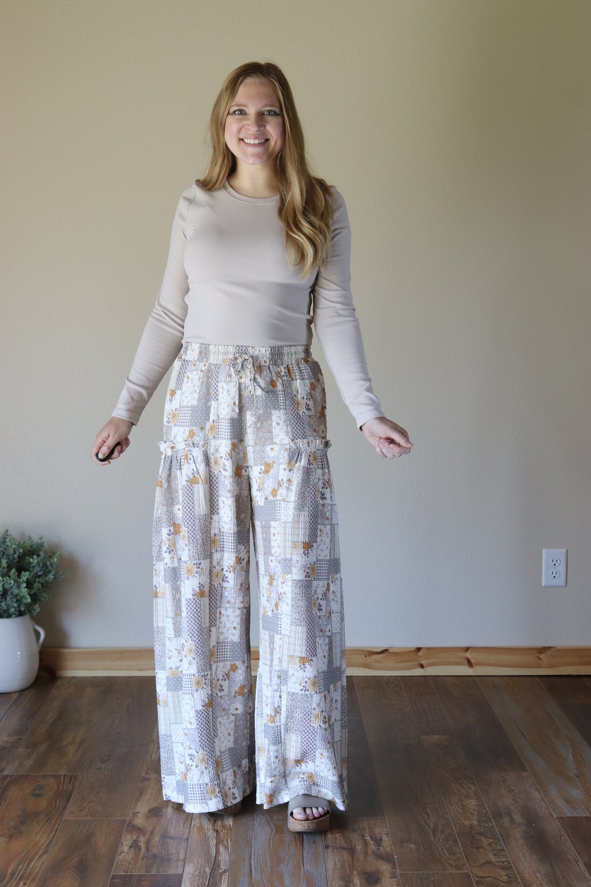 Fall Patchwork Wide Leg Pants