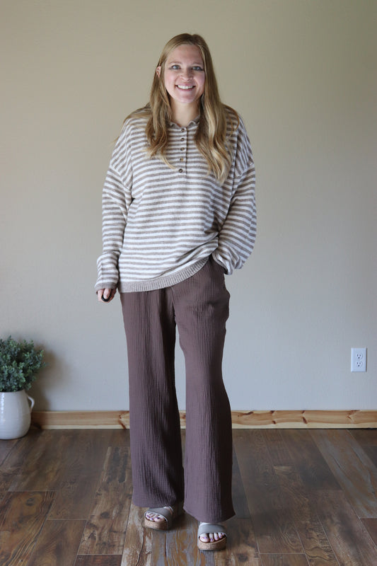Mocha Gauze Wide Leg Pants
