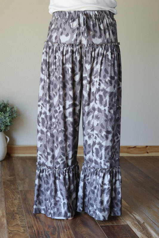 Brown Abstract Wide Leg Pants