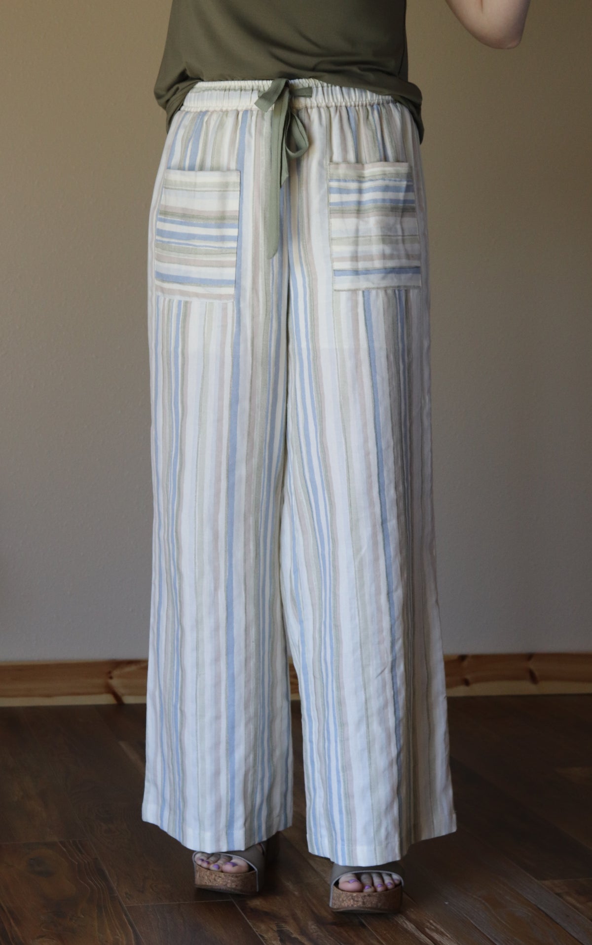 Sage Stripe Wide Leg Pants