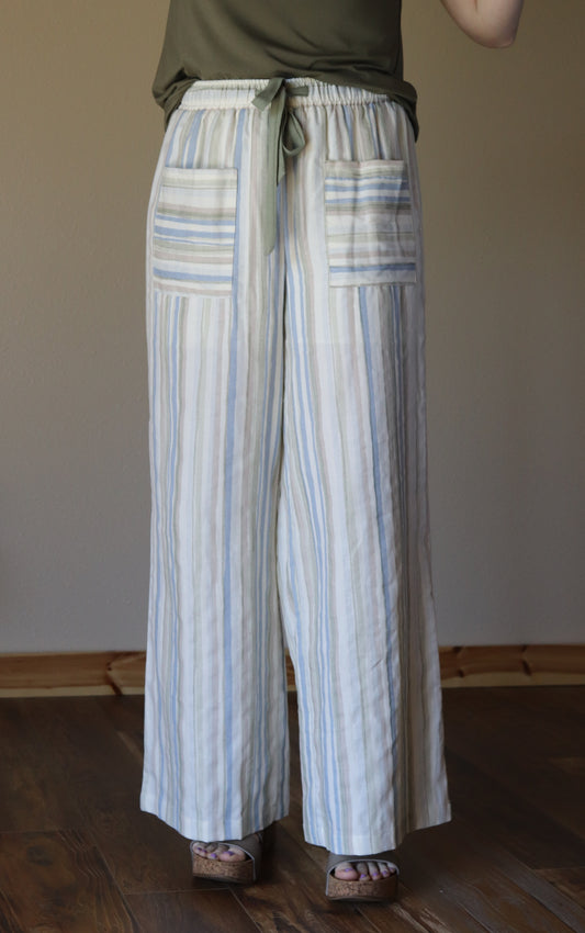 Sage Stripe Wide Leg Pants