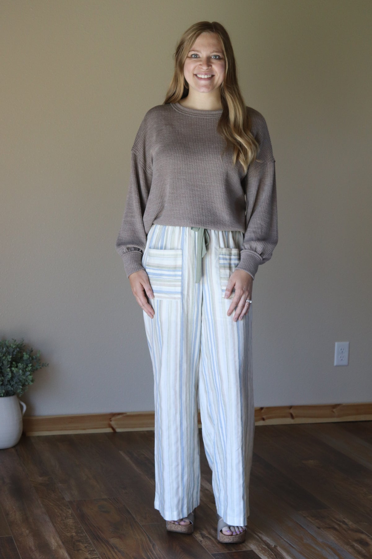 Sage Stripe Wide Leg Pants