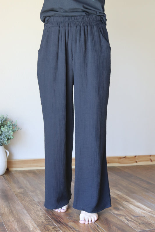 Black Gauze Wide Leg Pants