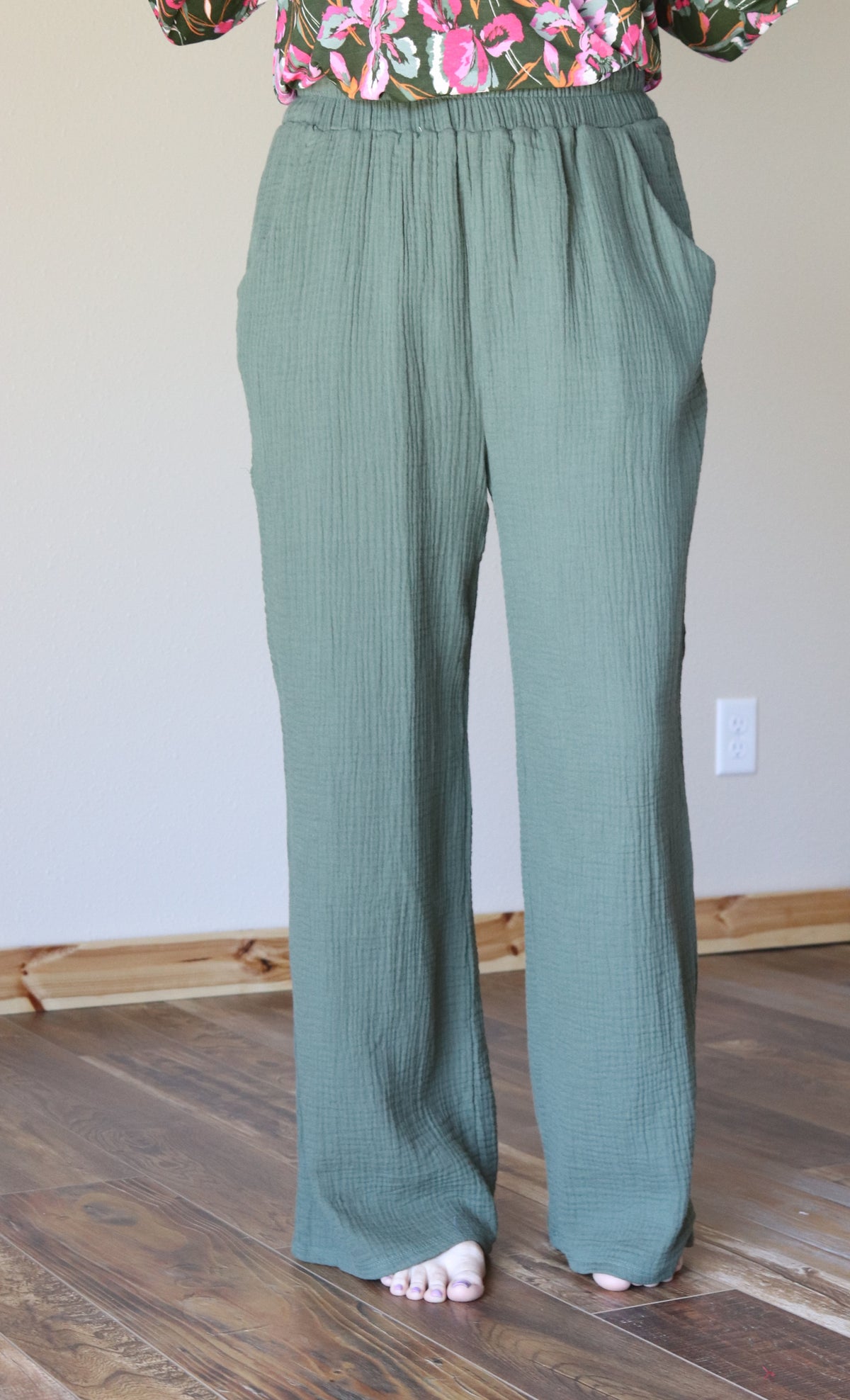Olive Gauze Wide Leg Pants