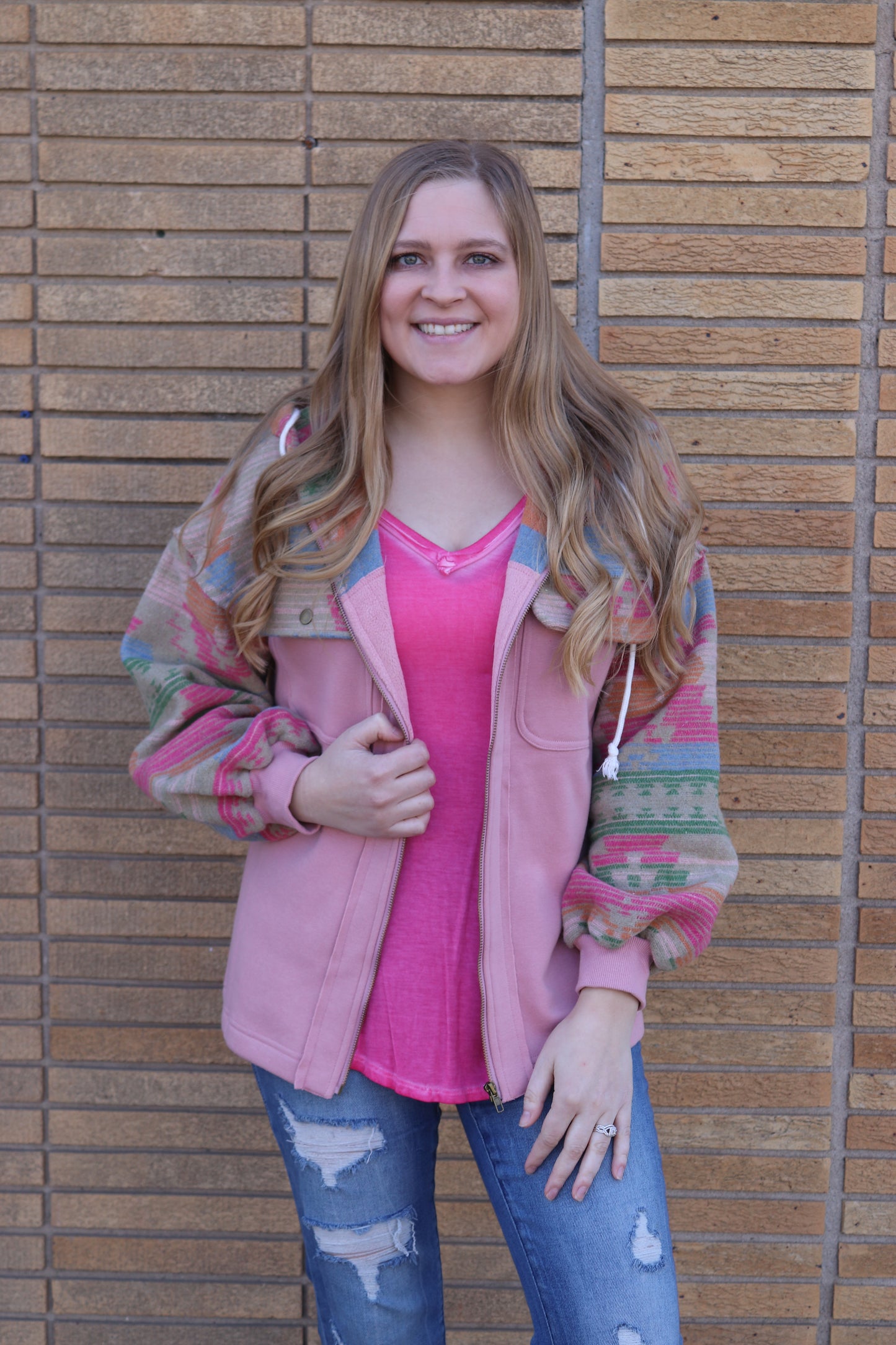 Pink Aztec Zip Up