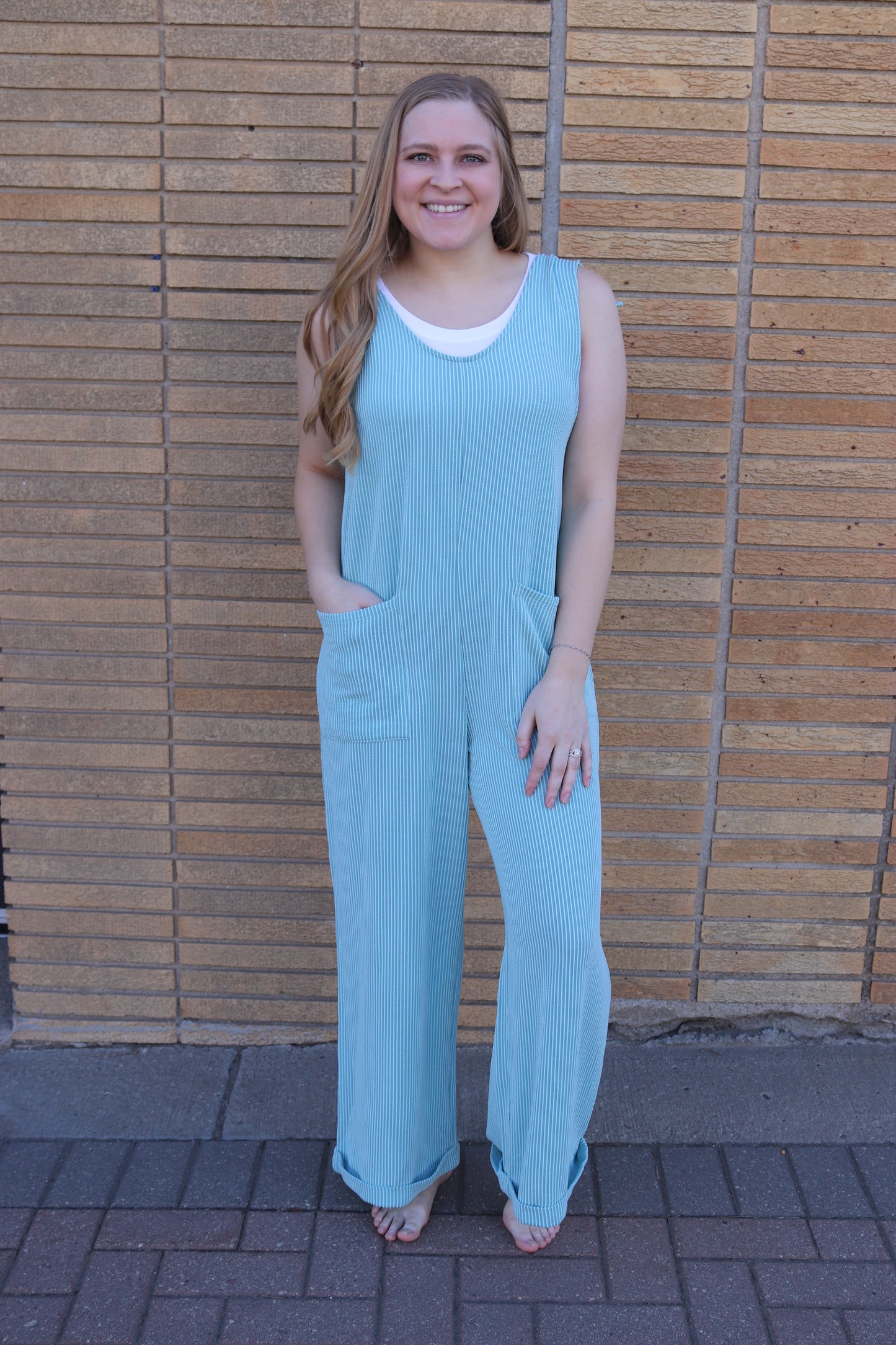 Turquoise Ribbed Jumpsuit