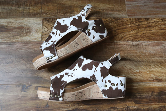 Cow Print Wedge Sandals