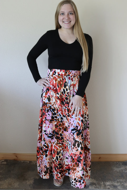 Multicolor Abstract Maxi Skirt